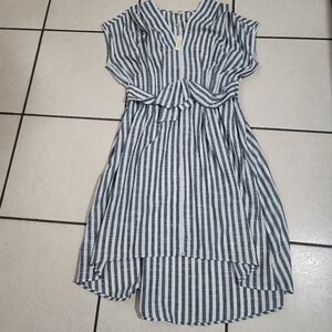 Max Studio Blue and White Striped High Low  Dress Sz2X